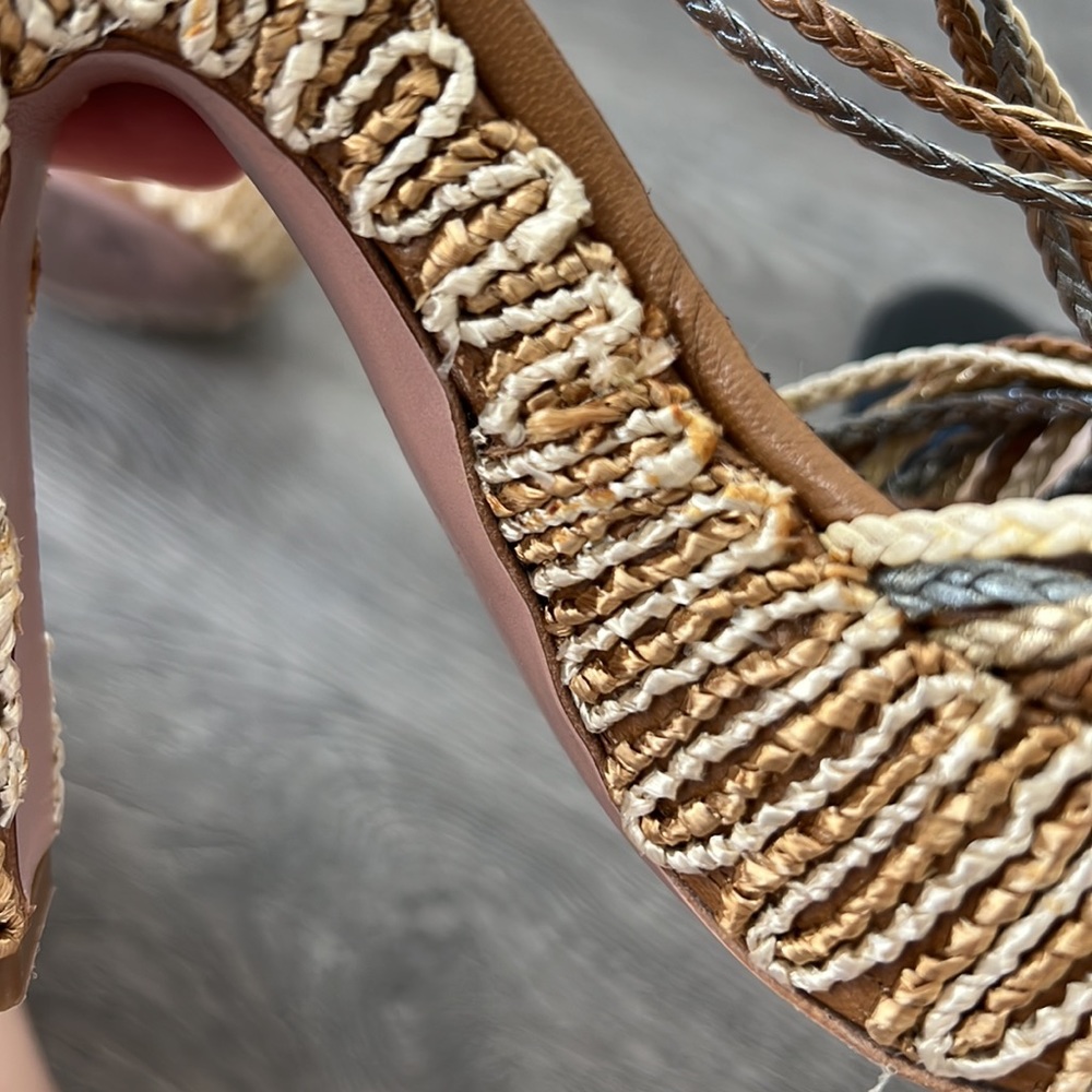 Prada Brown, Tan and Cream Braided Platform Sandals - Picture 14 of 14